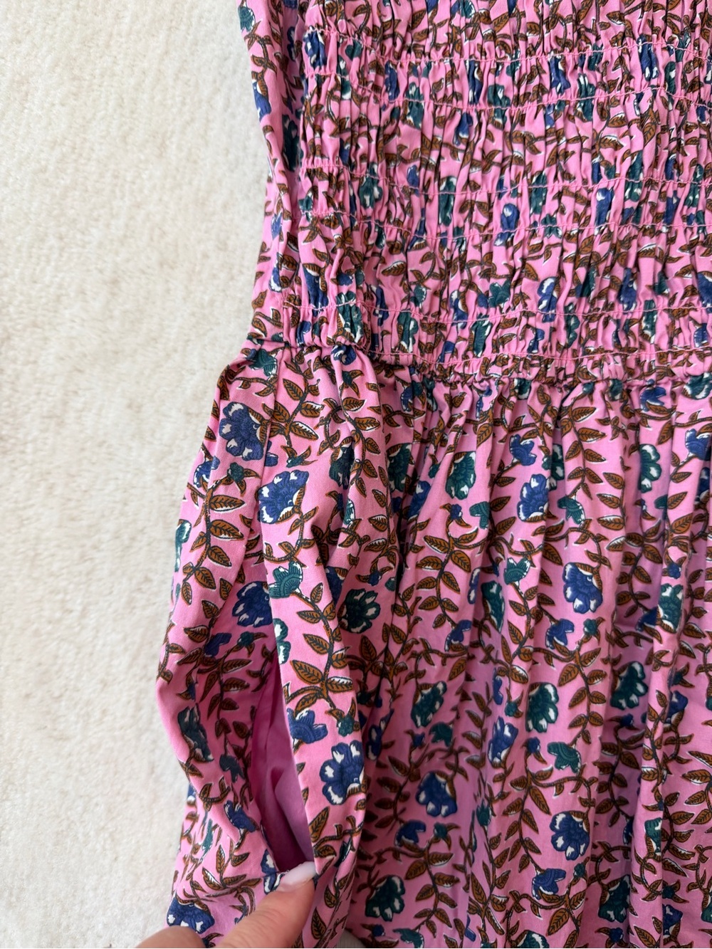 J. Crew Pink Floral Smocked Ruffle Sleeves Cotton Dress - Picture 3 of 7